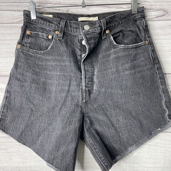 Levi's Denim Shorts Womens 30 Black Premium Ribcage High Rise Button Fly Cut Off - Picture 1 of 8